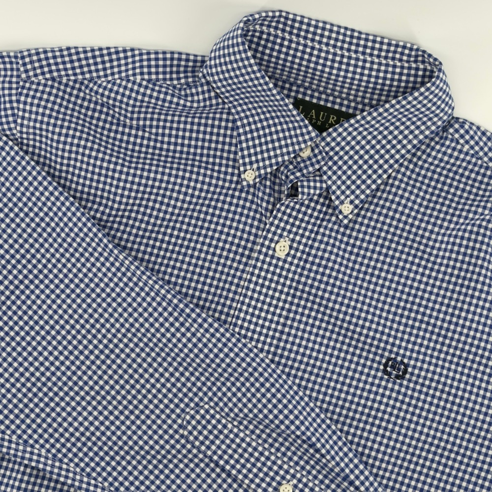 Lauren Ralph Lauren Mens Blue Gingham Slim Fit Button Down‎ Shirt 16.5 34/35